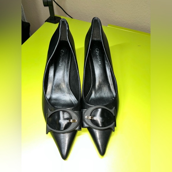 C. Paravano pump heels black leather hardly worn size 40.5/Womens 10 - Picture 2 of 11